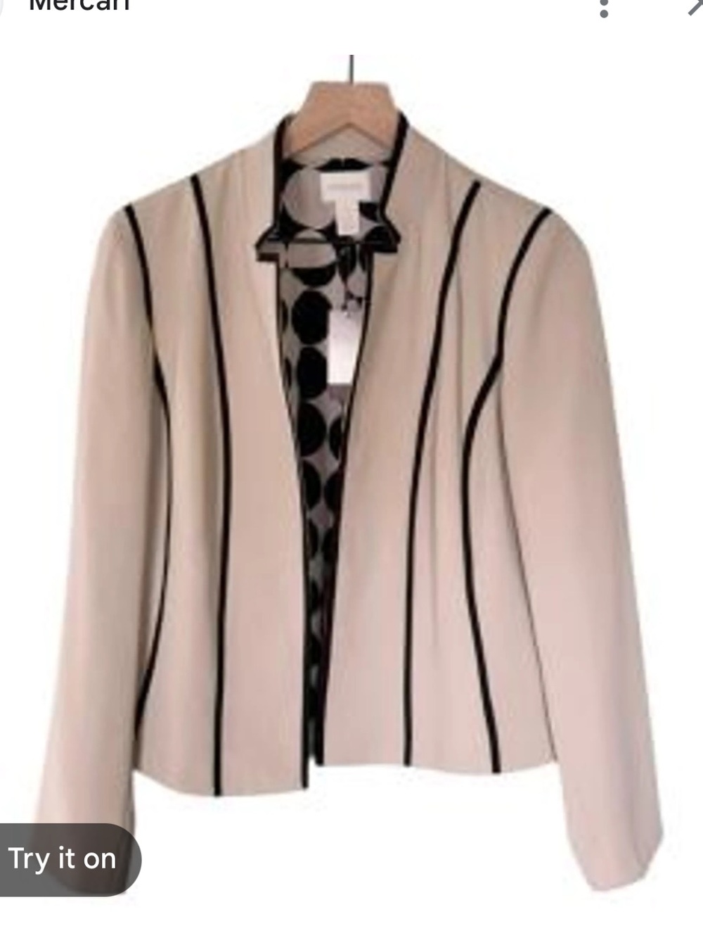 Chico’s Contrast Pipe Blazer Jacket New Khaki Business Casual Tailored Office